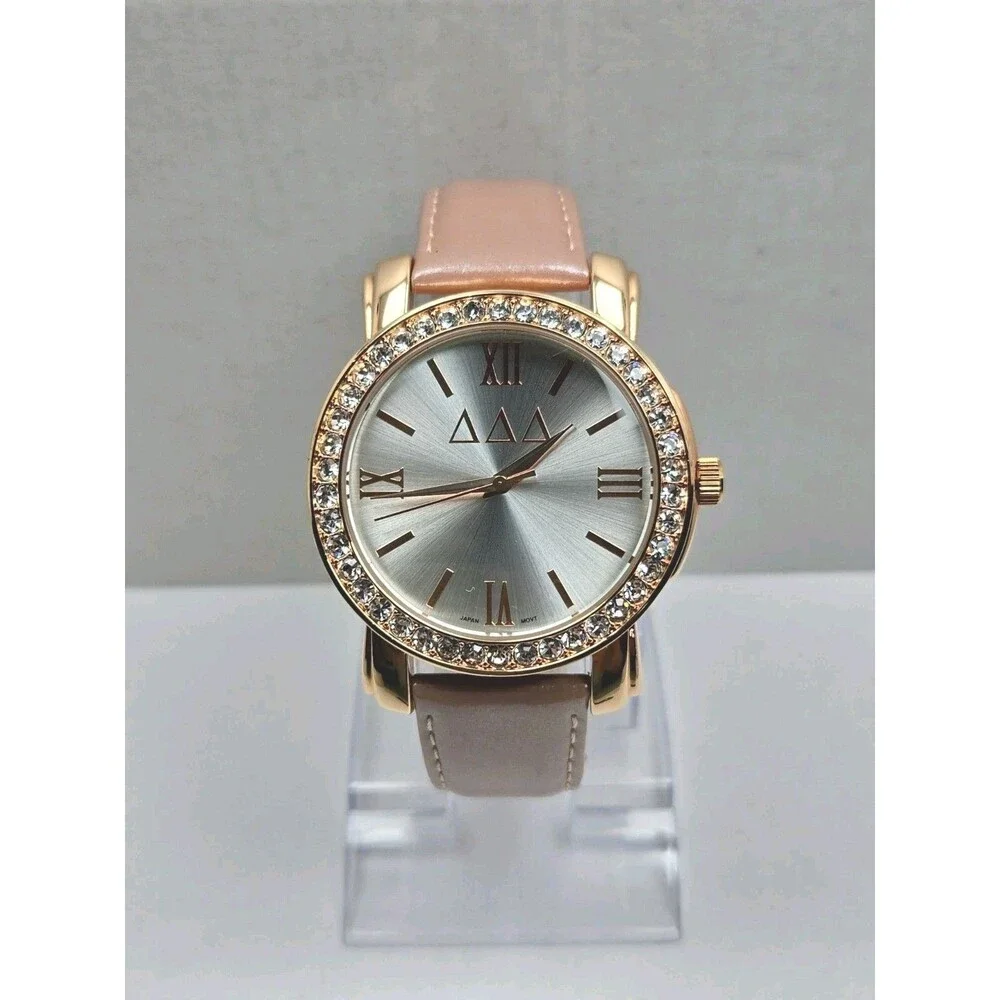 HJGreek Tri Delta Jeweled Blush Sorority Watch Rose Gold Crystals New Battery